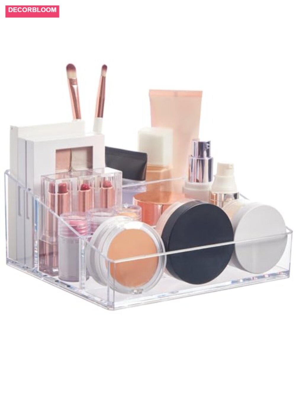 Clear Plastic Vanity Makeup Organizer, 4-Compartment Rectangle